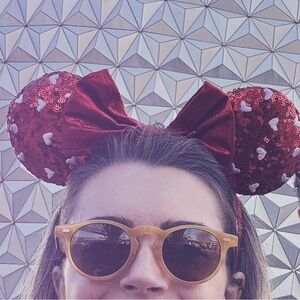 Valentine’s Day Minnie Mouse Ears Headband – Red Sequin with Heart Accents